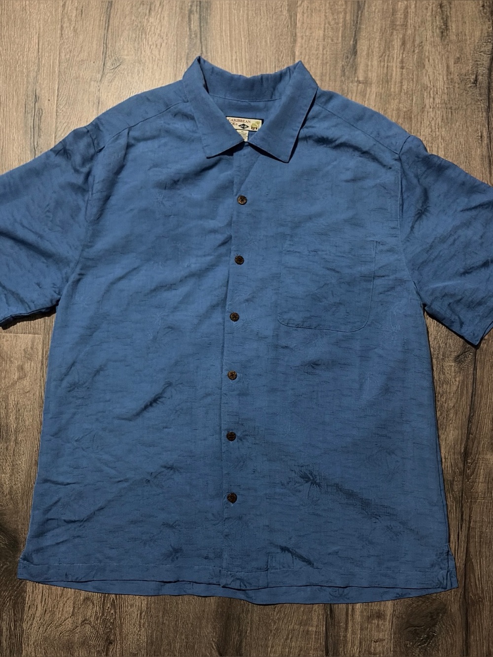 Caribbean Joe Blue Textured Short Sleeve Button Up Shirt XL